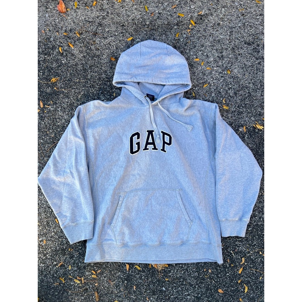 Gap Arch Logo Hoodie Mens Large  Grey Heathered Heavyweight Pullover Sweatshirt
